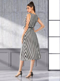 Striped Sleeveless Dress With Lace-Up V-Neck