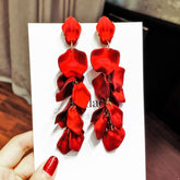 S925 Silver Needle Sexy Rose Petal Long Earrings