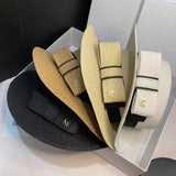 SIMPLE BOW FLAT TOP LETTER STRAW HAT FOR WOMEN_CWAH3466