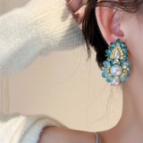FRENCH PEARL FLOWER TASSEL EARRINGS_CWAJE2328