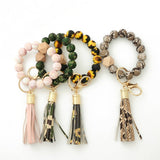 LEOPARD PRINT SILICONE BEAD BRACELET KEYCHAIN_CWMM6874