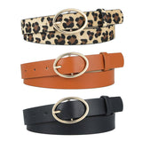 Leopard Print Pu Leather Belt With Round Buckle