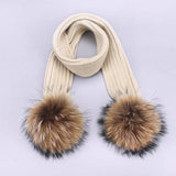Winter Knit Scarf With Real Raccoon Fur Pom_Cwasc03494