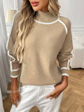 Semi-High-Neck Laid-Back Color-Blocking Sweater