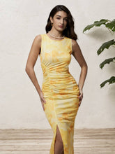 Waistband Sleeveless Print Pleated Dress