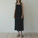 Tencel Linen Skirt Loose Square Neck Dress