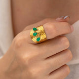 GREEN NATURAL STONE WIDE RINGS STAINLESS STEEL_CWAJE0629