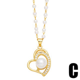 FASHIONABLE DIAMOND INLAID FLOWER PEARL NECKLACE_CWAJE0917