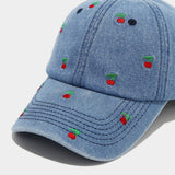 Vintage Cherry Embroidered Denim Baseball Cap_Cwah04665