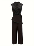 Wrap Style Lace-Up Suit Pants Wide-Leg Jumpsuit
