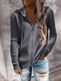 Solid Color Knit Zipper Hooded Cardigan Coat