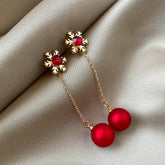 CHRISTMAS SNOWFLAKE RED PEARL EARRINGS_CWAJE1838