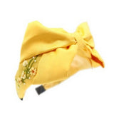 EMBROIDERED YELLOW FLOWER BOW HEADBAND CREAMY SILK_CWMM6121