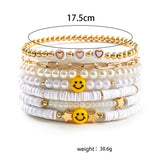 White Polymer Clay Star Smiley Face Bracelet Set_Cwmm3540