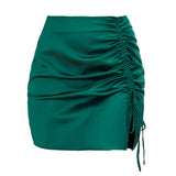 SOLID COLOR PLEATED HIP SKIRT HIGH WAIST SATINSKIRT_CWAB4808