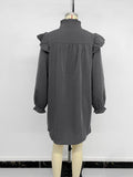 Solid-Color Ruffled Loose Stand-Up Collar Dress