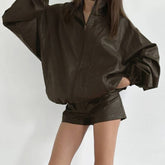 Vintage Simple Loose Zip-Up Lapel Womens Jacket