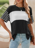 Womens Colorblock Striped Crew Neck Tee