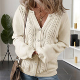Solid-Color Cut-Out V-Neck Cardigan