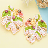 BOHEMIAN HANDMADE WOVEN RICE BEAD LEAF EARRINGS_CWAJE1018