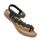 Women Bohemia Bling Rhinestone Pearl Flat Sandals