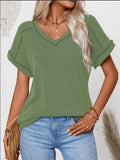 Womens Fashion Colorblock Twist V-Neck Tee