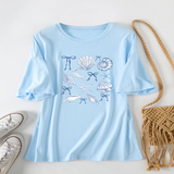 CUTE BOW PRINT T SHIRT FOR WOMEN SHELL NECKLINE_CWTTS1465