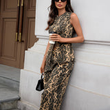 Washed American Retro Leopard Print Denim Set