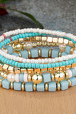 Cwaje1180_White Turquoise Crystal Beadwd Bracelet Set