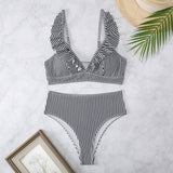 HIGH WAISTED V NECK RUFFLED BIKINI SWIMSUIT_CWMW0200