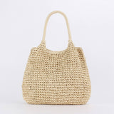 SOLID COLOR HANDMADE PLEATED PAPER ROPE WOVEN BAG_CWAB4711