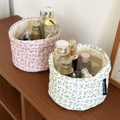 Quilted Floral Bucket Makeup Bag Travel Organizer_Cuab00700