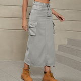 Womens Denim Utility Midi Ski Casual Streetwear_Cwjsk0193