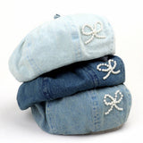 2024 NEW RETRO DENIM PEARL BOW BERET_CWAH1541