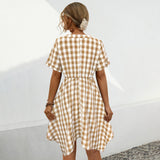 V-Neck Plaid Irregular Dress