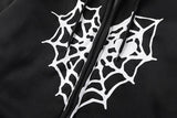 Spider Web Heart Zipper Fleece Hooded Cardigan