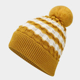 NEW CONTRAST STRIPED POM POM KNITTED HAT_CWAH1609