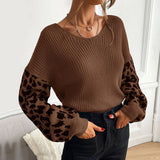 V-Neck Knit Leopard Print Patchwork Sweater