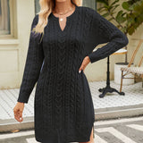 Solid Color Loose Fashion V-Neck Sweater Dress