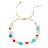 SEMI PRECIOUS STONE IMITATION PEARL HEART BRACELET_CWMM3814