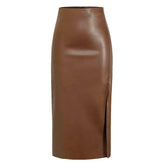 PU SLIT LEATHER SKIRT HIGH WAIST ZIPPER SKIRT_CWAB4811