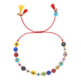 MIXED COLOR GLASS DISC EYE SMALL TASSEL BRACELET_CWMM3855