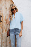 Solid Color V-Neck Short Sleeve Button Chiffon