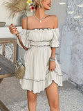Vacation-Style Ruffle Sleeve Solid Color Dress