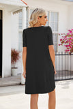 Solid Color Dress With Square Neck Pocket