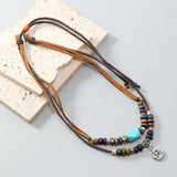 Vintage Multi-Layer Turquoise Flower Necklace_Cwmm4584