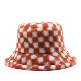 Winter Plush Plaid Bucket Hat Outdoor Warm_Cwah2172