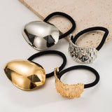 GEOMETRIC OVAL METAL STRIPE ELASTIC HAIR TIE_CWAHA6216