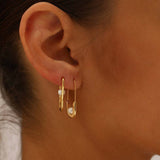 COPPER GOLD FRESHWATER PEARL PIN EARRINGS_CWAJE5098
