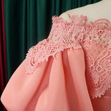 BOAT NECK LACE PATCHWORK LANTERN SLEEVE DRESS_CWDMD3683